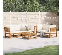 DYRJDJWIDHW 6-Piece Outdoor Garden Furniture Set with Cushions - Solid Acacia Wood Patio Sofa Modular Design for Terrace Backyard Balcony, Water-Resistant Slatted Seating, Comfortable Lounge Set