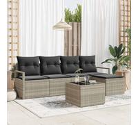 DYRJDJWIDHW 6-Piece Outdoor Patio Furniture Set, Light Gray Synthetic Rattan Sofa Sectional with Cushions, Modular Garden Seating Group with Ottoman and Coffee Table for Terrace, Backyard, Poolside