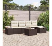DYRJDJWIDHW 6-Piece Outdoor Patio Furniture Set, Modern Poly Rattan Sofa Sectional with Cushions, Waterproof Storage Ottoman and Coffee Table, Brown Garden Lounge Set for Terrace, Poolside, Backyard