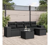 DYRJDJWIDHW 6-Piece Outdoor Patio Furniture Set with Cushions Black Wicker Resin Rattan Garden Sofa Set for Backyard Terrace Includes Table Glass Top Modular Design Weather Resistant