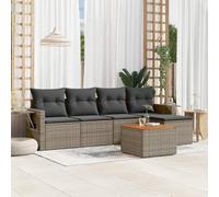 DYRJDJWIDHW 6-Piece Outdoor Patio Furniture Set with Cushions, Grey Wicker Resin Garden Sofa Set for Backyard, Terrace, Includes Side Table & Ottoman, UV-Resistant & Weatherproof Modular Design