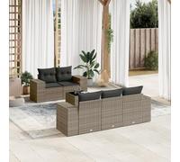 DYRJDJWIDHW 6-Piece Outdoor Patio Furniture Set with Cushions, Grey Wicker Resin Rattan Sofa Glass Top Table, Modular Garden Lounge Set for Backyard, Terrace, Balcony