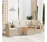 DYRJDJWIDHW 6-Piece Outdoor Wicker Patio Furniture Set with Cushions Beige, All-Weather Resin Rattan Garden Sofa Set with Coffee Table, Modular Sectional Seating for Terrace Backyard Poolside
