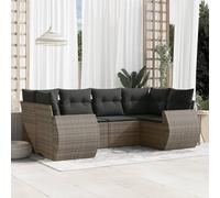 DYRJDJWIDHW 6-Piece Outdoor Wicker Patio Furniture Set with Cushions, Grey Rattan Garden Sofa Set for Backyard, Terrace, Balcony, Durable Resin Wicker Sectional Seating Group with Removable Cushions