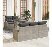DYRJDJWIDHW 6 Pieces Outdoor Patio Furniture Set, Light Gray All Weather Wicker Modular Sectional Sofa with Tempered Glass Coffee Table for Garden, Poolside, Backyard Lounge and Conversation Area
