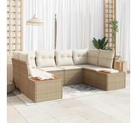 DYRJDJWIDHW 6 Pieces Outdoor Patio Furniture Set, Modular Garden Sofa Set with Side Table in Beige Cream, All-Weather Wicker Rattan and Acacia Wood for Terrace, Backyard, Poolside