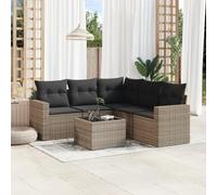 DYRJDJWIDHW 6 Pieces Outdoor Patio Furniture Set Woven Resin Grey with Cushions, Waterproof Storage & Tempered Glass Table, Modular Garden Sofa Set for Backyard, Terrace, Poolside