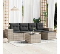 DYRJDJWIDHW 6 Pieces Patio Furniture Set with Light Gray Cushions, Wicker Resin Outdoor Sectional Sofa with Tempered Glass Table, Waterproof Modular Garden Lounge Set for Backyard, Terrace, Poolside