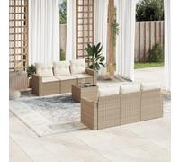 DYRJDJWIDHW 7-Piece Beige Wicker Patio Furniture Set with Cushions, Outdoor Rattan Sofa Set with Glass Table, Waterproof Storage & Removable Covers, Perfect for Garden, Terrace, Backyard