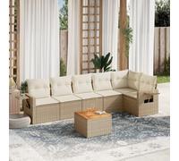 DYRJDJWIDHW 7-Piece Beige Wicker Resin Outdoor Patio Furniture Set with Cushions, Modular Garden Sofa with Side Table, Weather-Resistant Rattan Lounge Set for Terrace, Backyard, Poolside