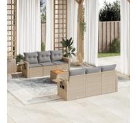 DYRJDJWIDHW 7-Piece Beige Woven Resin Outdoor Garden Sofa Set with Cushions, Modular Patio Furniture for Backyard, Terrace, Includes Side Table, Weather-Resistant & UV-Protected Rattan Lounge Seating