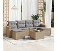 DYRJDJWIDHW 7-Piece Beige Woven Resin Outdoor Patio Furniture Set with Cushions, Waterproof Storage & Tempered Glass Table, Modular Garden Sofa Set for Backyard, Terrace