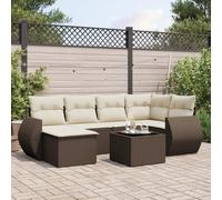 DYRJDJWIDHW 7-Piece Brown Woven Resin Outdoor Patio Furniture Set with Cushions, Glass Top Table & Modular Design for Garden, Backyard, Terrace - Durable Weather-Resistant Rattan Sofa Seating Group