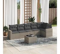 DYRJDJWIDHW 7-Piece Grey Wicker Patio Furniture Set with Cushions, Outdoor Garden Sofa Set with Storage, Waterproof Cushion Covers, Tempered Glass Table for Backyard, Terrace, Balcony