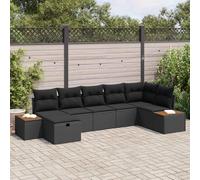 DYRJDJWIDHW 7-Piece Modular Outdoor Patio Sofa Set in Black Synthetic Rattan, Garden Furniture with Waterproof Storage Ottoman and Cushions, Modern Lounge Set for Balcony Terrace Backyard