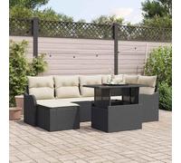 DYRJDJWIDHW 7-Piece Modular Outdoor Patio Sofa Set with Cushions, Black All-Weather Wicker Rattan Furniture Sectional Seating Group for Garden, Terrace, Poolside, Includes Glass Table and Ottoman
