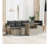DYRJDJWIDHW 7-Piece Modular Outdoor Patio Sofa Set with Cushions, Light Grey Rattan Garden Furniture for Terrace, Modern Waterproof Wicker Sectional Conversation Set with Coffee Table and Ottoman