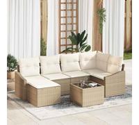 DYRJDJWIDHW 7-Piece Outdoor Dining Set Garden Patio Furniture Modern Beige Cream Modular Rattan Sofa Seating Group with Table and Ottoman for 6 Persons