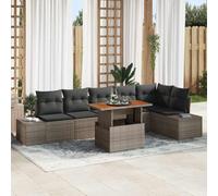 DYRJDJWIDHW 7-Piece Outdoor Dining Set, Garden Patio Furniture with Table and 6 Chairs, Modular Rattan Sofa Set with Storage, UV Resistant Waterproof, Gray Brown Color for Backyard Terrace Balcony