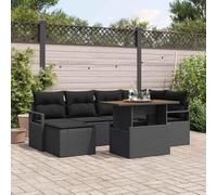 DYRJDJWIDHW 7-Piece Outdoor Dining Set, Patio Furniture with Table and Storage Seats, Modular Garden Sofa Set in Black and Brown, All-Weather Rattan and Acacia Wood for Terrace, Backyard, Balcony