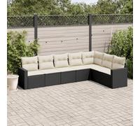 DYRJDJWIDHW 7-Piece Outdoor Garden Furniture Set with Cushions Black Wicker Resin Patio Sofa Sectional for Backyard Terrace Poolside Weather-Resistant Modular Conversation Seating