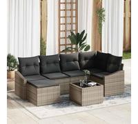 DYRJDJWIDHW 7-Piece Outdoor Patio Dining Set, Light Grey Rattan Sofa Set with Table and Ottoman, Modular Garden Furniture for 6 Persons, UV-Resistant & Waterproof, Includes Storage & Cushions