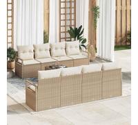 DYRJDJWIDHW 7-Piece Outdoor Patio Furniture Set, Beige Cream Poly Rattan Sofa Sectional with Cushions and Tempered Glass Coffee Table, Modern Garden Terrace Lounge Set for Relaxing and Entertaining