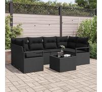 DYRJDJWIDHW 7-Piece Outdoor Patio Furniture Set, Black Poly Rattan Sofa Sectional with Coffee Table, Modern Garden Conversation for Terrace, Balcony, Backyard, All-Weather Durable Wicker Lounge Set