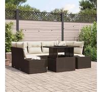 DYRJDJWIDHW 7-Piece Outdoor Patio Furniture Set, Modern Garden Sofa Set with Adjustable Coffee Table, Brown and Cream All-Weather PE Rattan Sectional Couch for Terrace, Balcony, Backyard