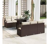 DYRJDJWIDHW 7-Piece Outdoor Patio Furniture Set, Modern Garden Sofa Set with Table in Brown and Cream, All-Weather Wicker Rattan Sectional Couch for Terrace, Poolside, Backyard Lounge and Relaxation