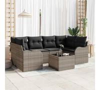 DYRJDJWIDHW 7-Piece Outdoor Patio Furniture Set, Modern Garden Sofa with Cushions and Glass Table, Grey Rattan Wicker Sectional Conversation Set for Terrace, Backyard, Poolside Lounge