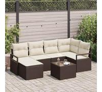 DYRJDJWIDHW 7-Piece Outdoor Patio Furniture Set, Modern Modular Sofa Sectional with Table and Ottoman, Brown and Cream All-Weather Wicker Rattan Conversation Set for Garden, Terrace, Poolside