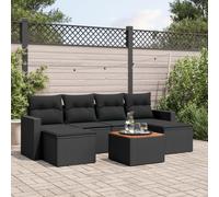 DYRJDJWIDHW 7-Piece Outdoor Patio Furniture Set with Cushions, Black Wicker Resin Garden Sofa Set for Backyard, Terrace, Acacia Wood Table, Weather-Resistant, Modular Design, Comfortable Seating