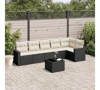 DYRJDJWIDHW 7-Piece Outdoor Patio Furniture Set with Cushions, Black Wicker Resin Rattan Sofa Set with Glass Top Table, Waterproof Storage & Modular Design for Garden, Backyard, Terrace
