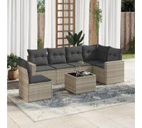 DYRJDJWIDHW 7-Piece Outdoor Patio Furniture Set with Cushions, Light Gray Woven Resin Garden Sofa Set, Modular Sectional with Waterproof Storage & Tempered Glass Table for Backyard, Terrace, Poolside