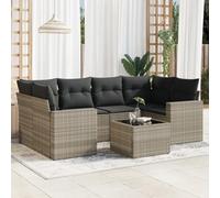 DYRJDJWIDHW 7-Piece Outdoor Patio Furniture Set with Cushions Light Grey Wicker Resin Garden Sofa Set Waterproof Storage Modular Design Glass Top Table for Backyard Terrace