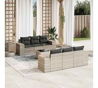 DYRJDJWIDHW 7-Piece Outdoor Patio Furniture Set with Cushions, Light Grey Wicker Resin Sofa Set, Glass Top Table, Modular Garden Lounge for Backyard, Terrace, Weather-Resistant & Comfortable Seating