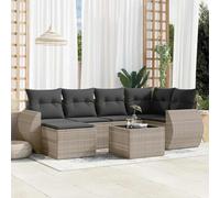 DYRJDJWIDHW 7-Piece Outdoor Patio Furniture Set with Cushions, Light Grey Wicker Resin Sofa with Glass Top Table, Waterproof Modular Garden Lounge Set for Backyard, Terrace, Poolside