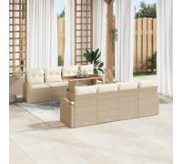 DYRJDJWIDHW 7-Piece Outdoor Patio Furniture Set with Cushions, Modern Garden Sofa with Coffee Table, Beige Cream Wicker Rattan Sectional for Terrace, Durable All-Weather Conversation Set
