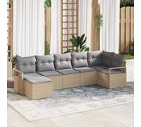 DYRJDJWIDHW 7-Piece Outdoor Patio Sofa Set, Beige and Light Gray All-Weather Wicker Sectional Furniture with Cushions, Modular Garden Conversation Set for Terrace, Backyard, Poolside