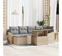 DYRJDJWIDHW 7-Piece Outdoor Patio Sofa Set with Cushions, Beige and Light Grey Modular Garden Furniture, UV-Resistant Wicker Rattan & Powder-Coated Steel Frame for Terrace, Backyard, Balcony