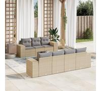 DYRJDJWIDHW 8-Piece Beige Wicker Patio Furniture Set with Cushions, Outdoor Rattan Sofa with Glass Top Table, Waterproof Modular Garden Lounge Set for Terrace, Backyard