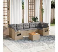 DYRJDJWIDHW 8-Piece Beige Wicker Resin Outdoor Patio Furniture Set with Cushions, Modular Garden Sofa with Side Table, Weather-Resistant Rattan Lounge Set for Backyard, Terrace, Balcony