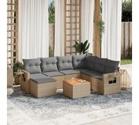 DYRJDJWIDHW 8-Piece Beige Woven Resin Outdoor Garden Furniture Set with Cushions, Modular Patio Sofa with Side Table, Weather-Resistant Rattan Lounge Set for Backyard, Terrace, Balcony