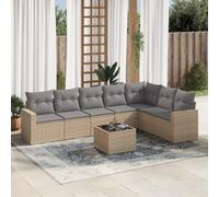 DYRJDJWIDHW 8-Piece Beige Woven Resin Outdoor Garden Furniture Set with Cushions, Waterproof Storage & Tempered Glass Table - Patio, Backyard Lounge Set for Relaxing with Family and Friends