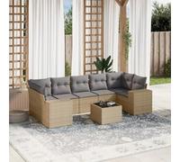 DYRJDJWIDHW 8-Piece Beige Woven Resin Outdoor Patio Furniture Set with Cushions, Glass Top Table and Modular Sectional Sofa for Garden, Backyard, Terrace