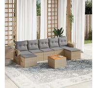 DYRJDJWIDHW 8-Piece Beige Woven Resin Outdoor Patio Furniture Set with Cushions, Modular Garden Sofa with Side Table, UV-Resistant Rattan Lounge Set for Terrace, Backyard, Poolside