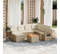 DYRJDJWIDHW 8-Piece Beige Woven Resin Outdoor Patio Furniture Set with Cushions, Modular Garden Sofa with Side Table, Weather-Resistant Rattan Lounge Set for Backyard, Terrace, Poolside