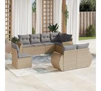 DYRJDJWIDHW 8-Piece Beige Woven Resin Outdoor Patio Furniture Set with Cushions, Modular Garden Sofa Sectional for Backyard, Terrace, Durable Rattan Style Conversation Set, Waterproof & UV Resistant