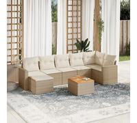 DYRJDJWIDHW 8-Piece Beige Woven Resin Outdoor Patio Furniture Set with Cushions, Modular Garden Sofa for Backyard, Terrace, Includes Table, Footrest, UV-Resistant & Weatherproof Rattan Lounge Set